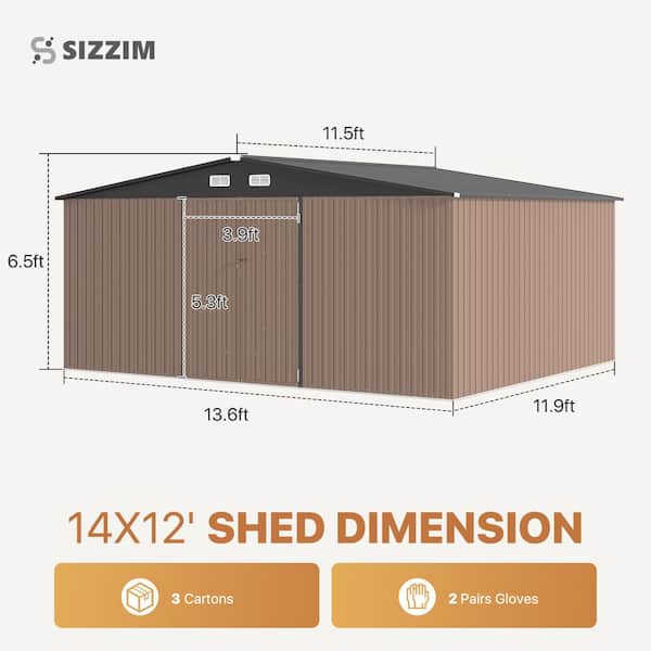 Sizzim 13.6 ft. W x 12 ft. D Metal Storage Shed, Double Door, Air