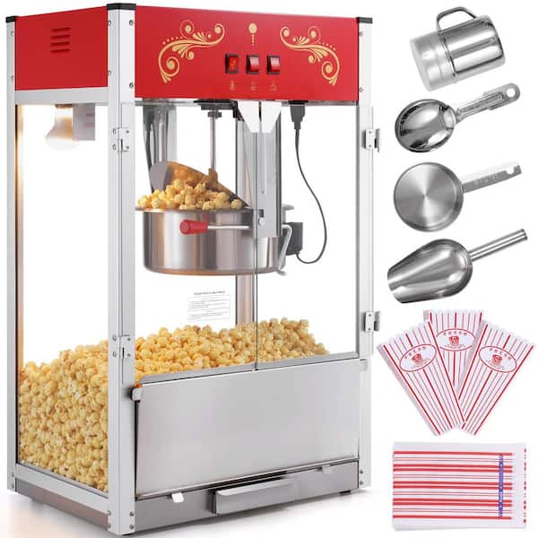 Popcorn Maker, 1615 W 16 oz. Red Oil Popcorn Machine with Tempered Glass, 3-Scoops Kettle Large Capacity Countertop