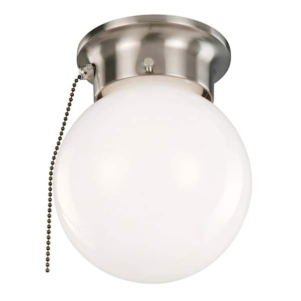 Design House 1-Light Satin Nickel Ceiling Light with Opal Glass and Pull Chain
