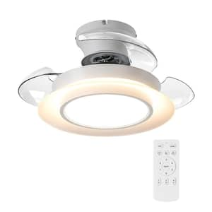 22 in. Indoor white Low Profile Retractable Small Ceiling Fan w/ 3-CCT LED Light and Remote for Home Reversible DC Motor