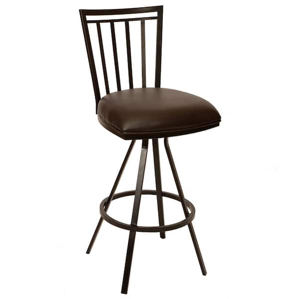 Armen Living Aidan 26 in. Coffee Faux Leather and Auburn Bay Finish Transitional Bar Stool