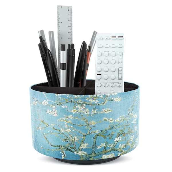 Angel Sar 5.51 in. x 5.51 in. x 3.94 in. Round Leather Multi-Functional Desktop Organizer, Remote Control Holder (Peach Blossom)