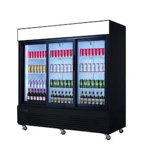 78 in. W 58 cu. ft, Auto-defrost Commercial Merchandiser Glass Slide Door Cooler Refrigerator in Black