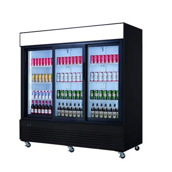 Cooler Depot 78 in. W 58 cu. ft, Auto-defrost Commercial Merchandiser Glass Slide Door Cooler Refrigerator in Black
