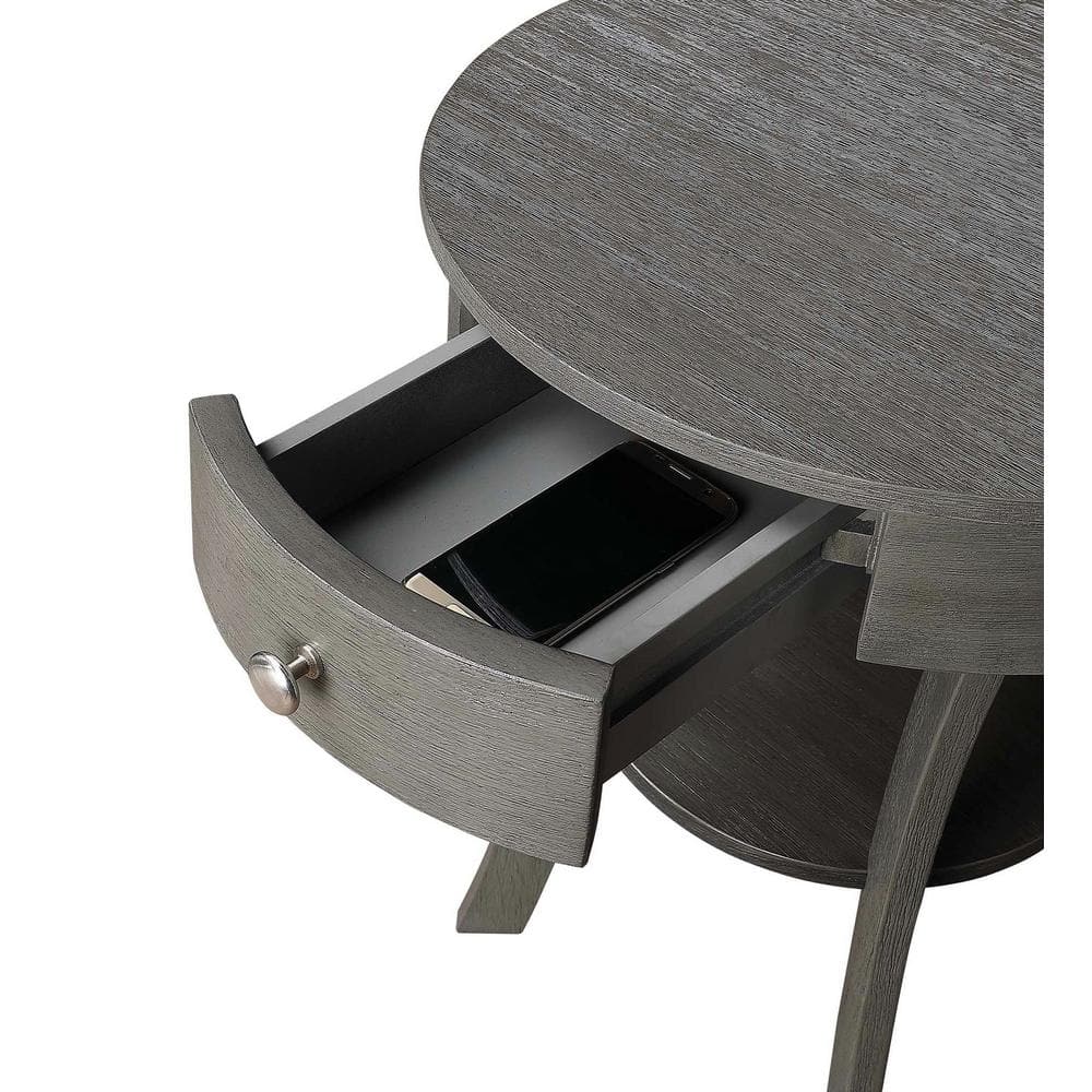 Elegant Round 20'' Wood & Metal End Table with Storage
