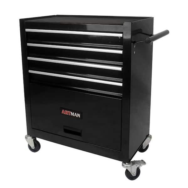 Heavy Duty 24 in. W x 13 in. D 4-Drawer Black Steel Rolling Tool Cabinet