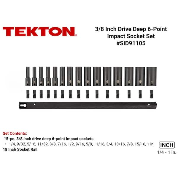 3/8 in. Drive Deep 6-Point Impact Socket Set, 15-Piece (1/4 in. - 1 in.)