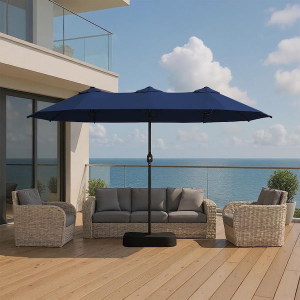INMITOM 13 ft. Double-Sided Market Patio Umbrella with Crank Handle, 180G  Polyester Canopy in Navy BlueWithout Base  HD1-A-E17B-DKB