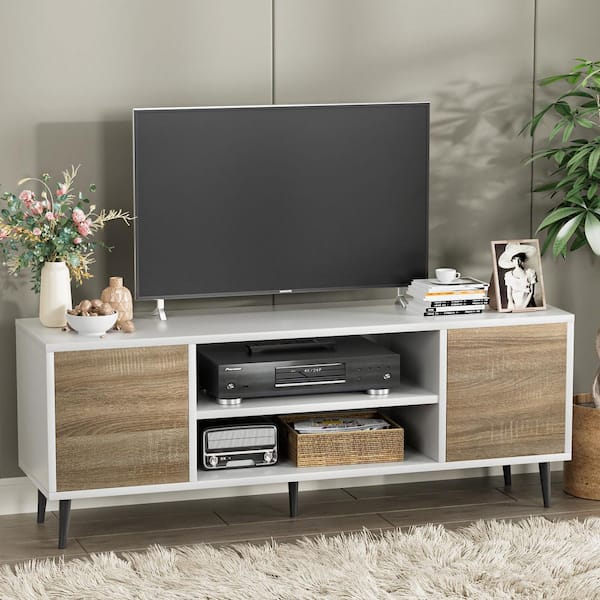58 in. Modern Simplicity TV Stand Scandi White Media Console Fits TV's up to 65 in.