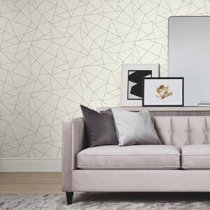 Facet Geometric White Gold Non-woven Paper Peel and Stick Matte Wallpaper Roll 30.75 Sq. ft.