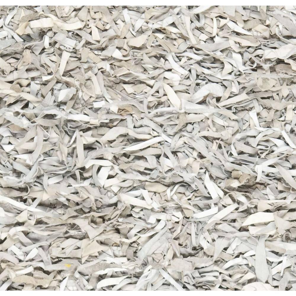 White Hand-Knotted Leather Shag Area Rug, 3' x 5'