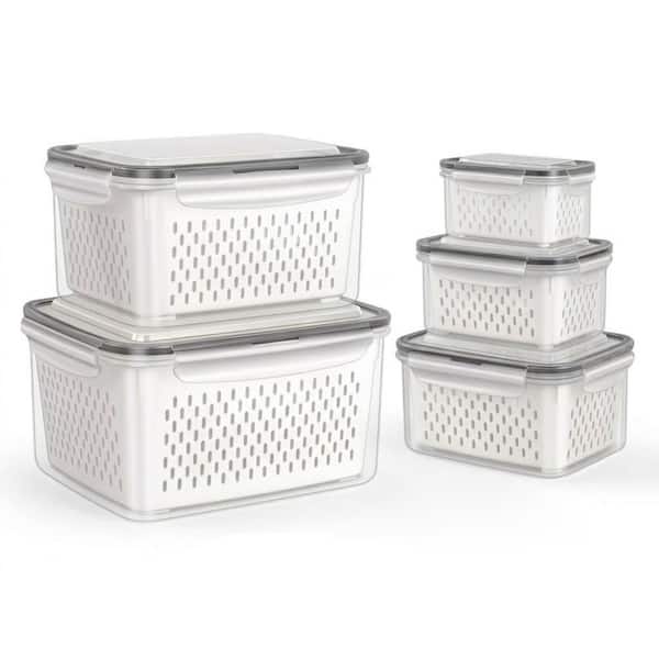 5-Pack Leak Proof Food Storage Container Set with Drain Basket, BPA Free, Microwave Dishwasher Safe, Stackable