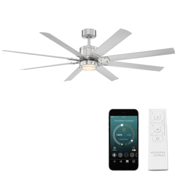 Modern Forms Renegade 66 in. Integrated LED Indoor/Outdoor 8-Blade Smart Brushed Nickel Titanium Ceiling Fan with Remote 3000k