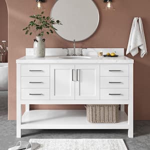 Magnolia 54.25 in. W x 22 in. D x 36 in. H Single Freestanding Bath Vanity in White with Carrara Quartz Top