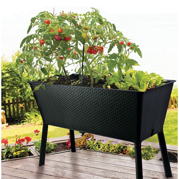 Oasis XL 18 in. x 43 in. Elevated Outdoor Resin Planter Box for Patio and Backyard in Charcoal