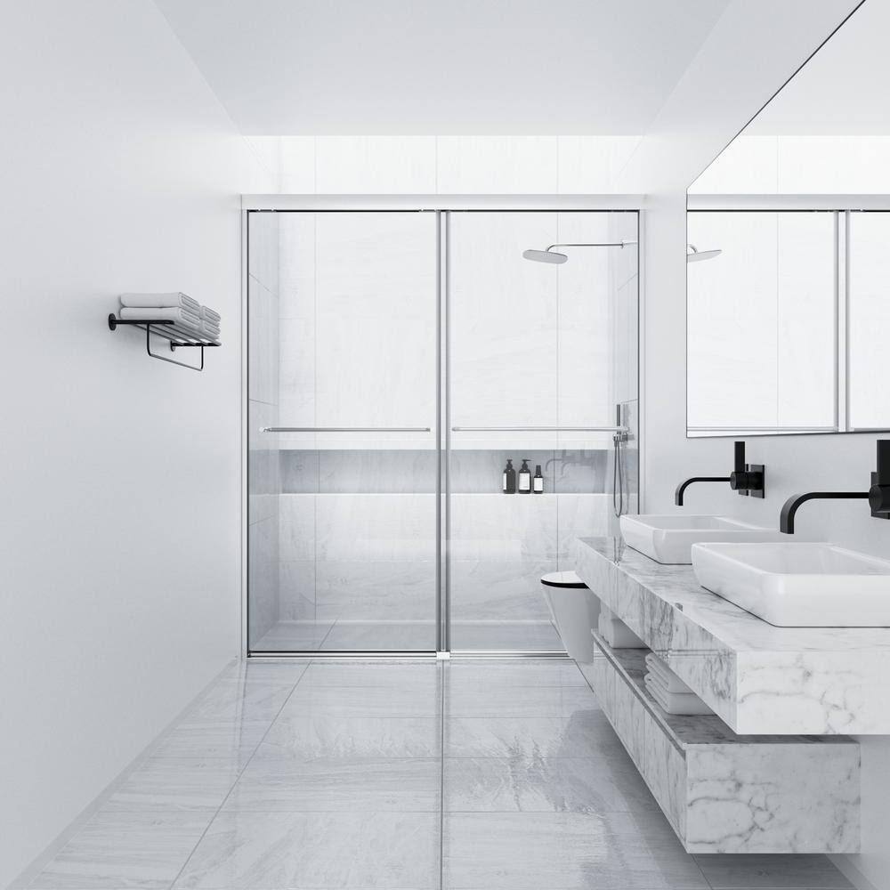 Chrome Framed Sliding Shower Door with Clear Tempered Glass