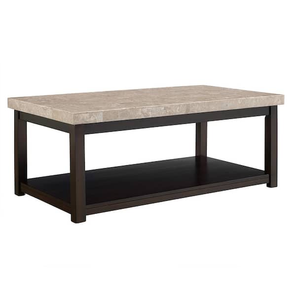 Caleb 48 in. Espresso Rectangle Marble Coffee Table