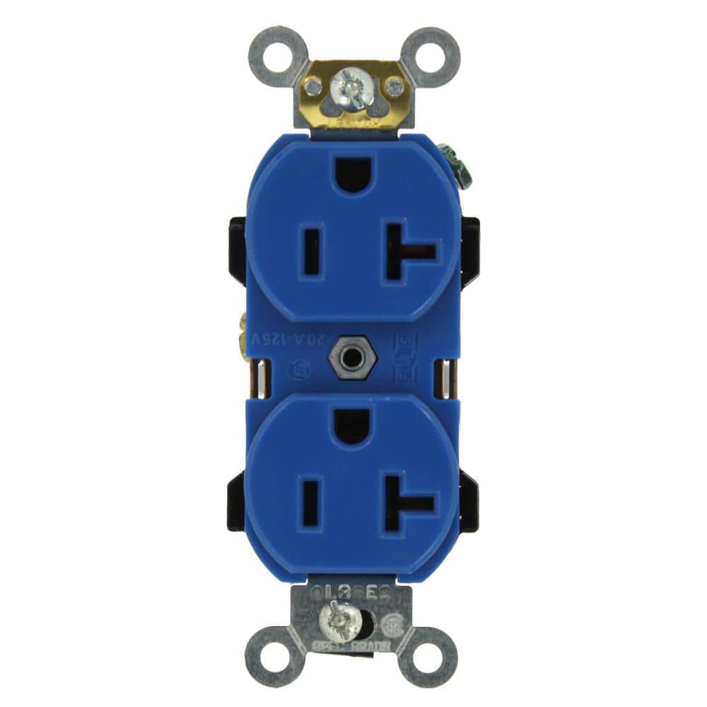 Blue Industrial Grade Duplex Receptacle with Wall Plate