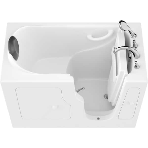 Safe Premier Series 28 in. L x 53 in. W Right Side Drain Soaker Jetted Bathtub in White with Fast Filling Faucet Set