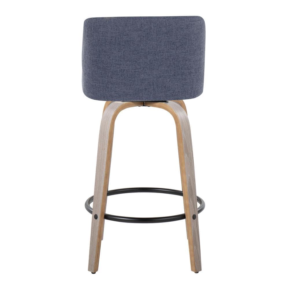 Toriano Blue Fabric Swivel Counter Stools with Wood Legs, Set of 2