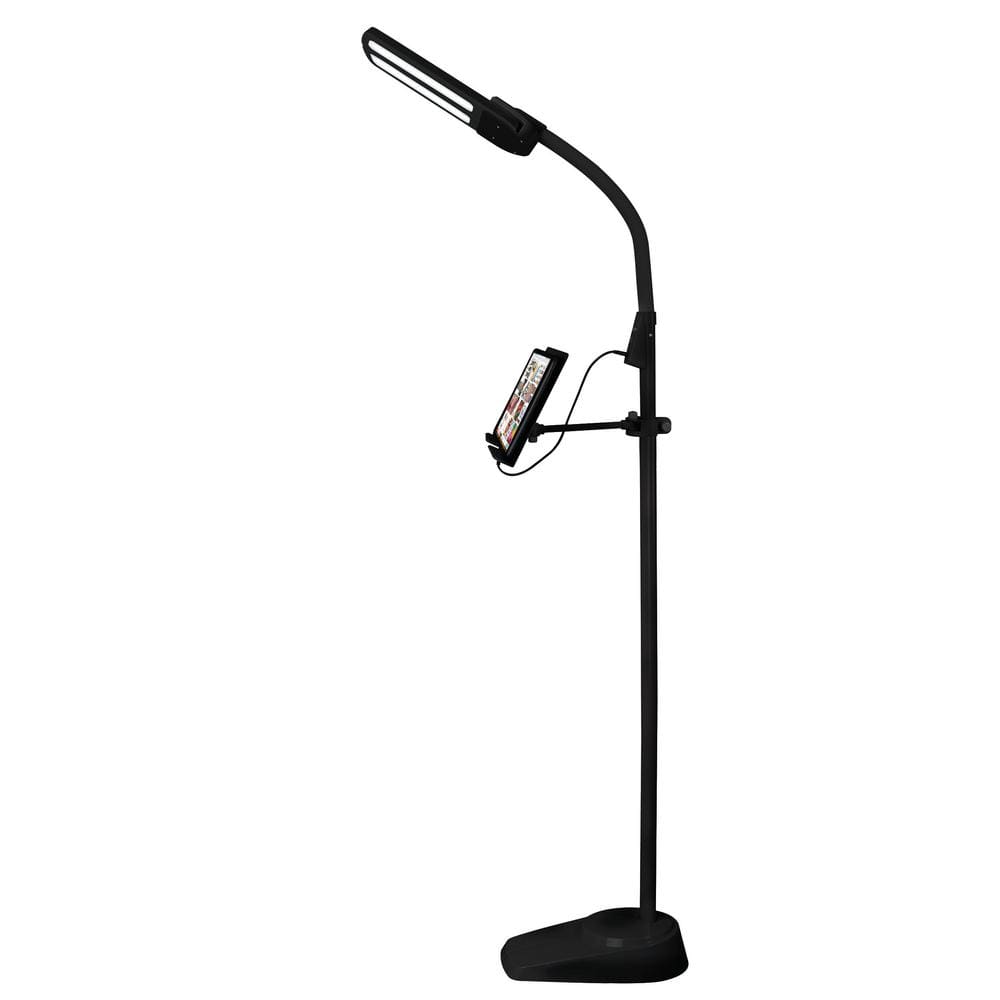Black Adjustable LED Floor Lamp with USB Charging Port