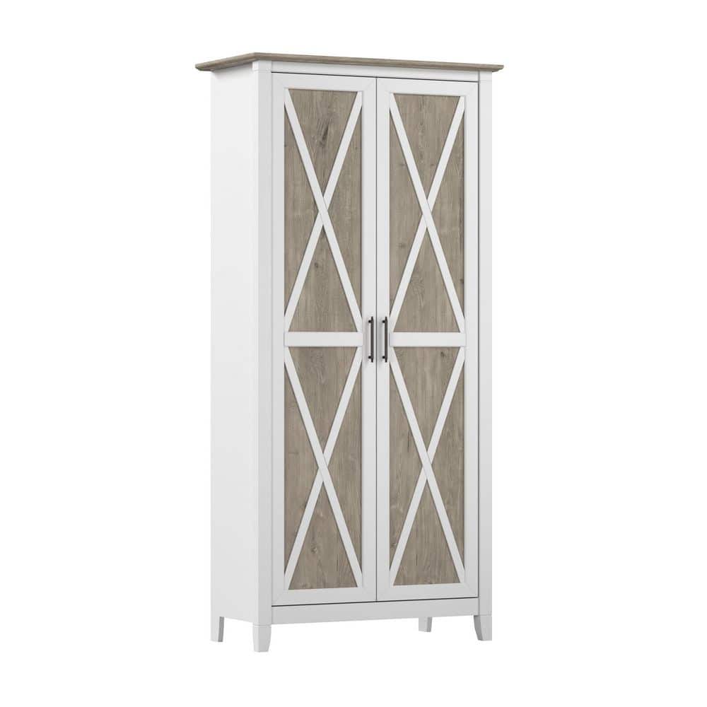 Key West Shiplap Gray/Pure White Particle Board 31.69 in. Pantry Cabinet with Adjustable Shelves