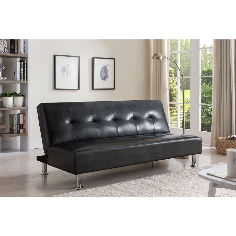 Signature Home SignatureHome Black Finish Material Fabric Upholstered Adjustable Back Futon Sleeper Type Sofa Bed, Size:67x41Lx14H -  SDS019