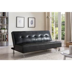 SignatureHome Black Finish Material Fabric Upholstered Adjustable Back Futon Sleeper Type Sofa Bed, Size:67x41Lx14H