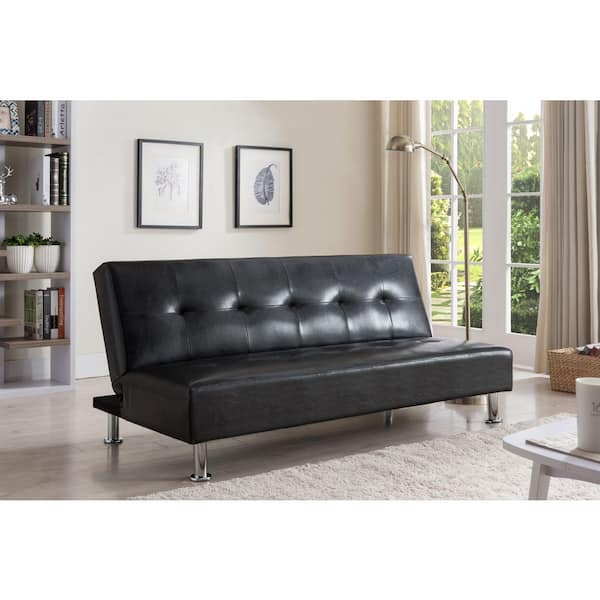 Signature Home SignatureHome Black Finish Material Fabric Upholstered Adjustable Back Futon Sleeper Type Sofa Bed, Size:67x41Lx14H