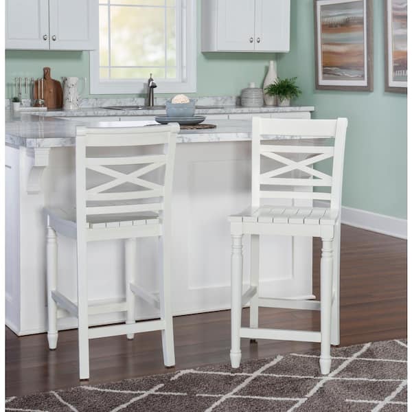 Primark 24.25 in. White High Back Wood Counter Stool with Wood Seat