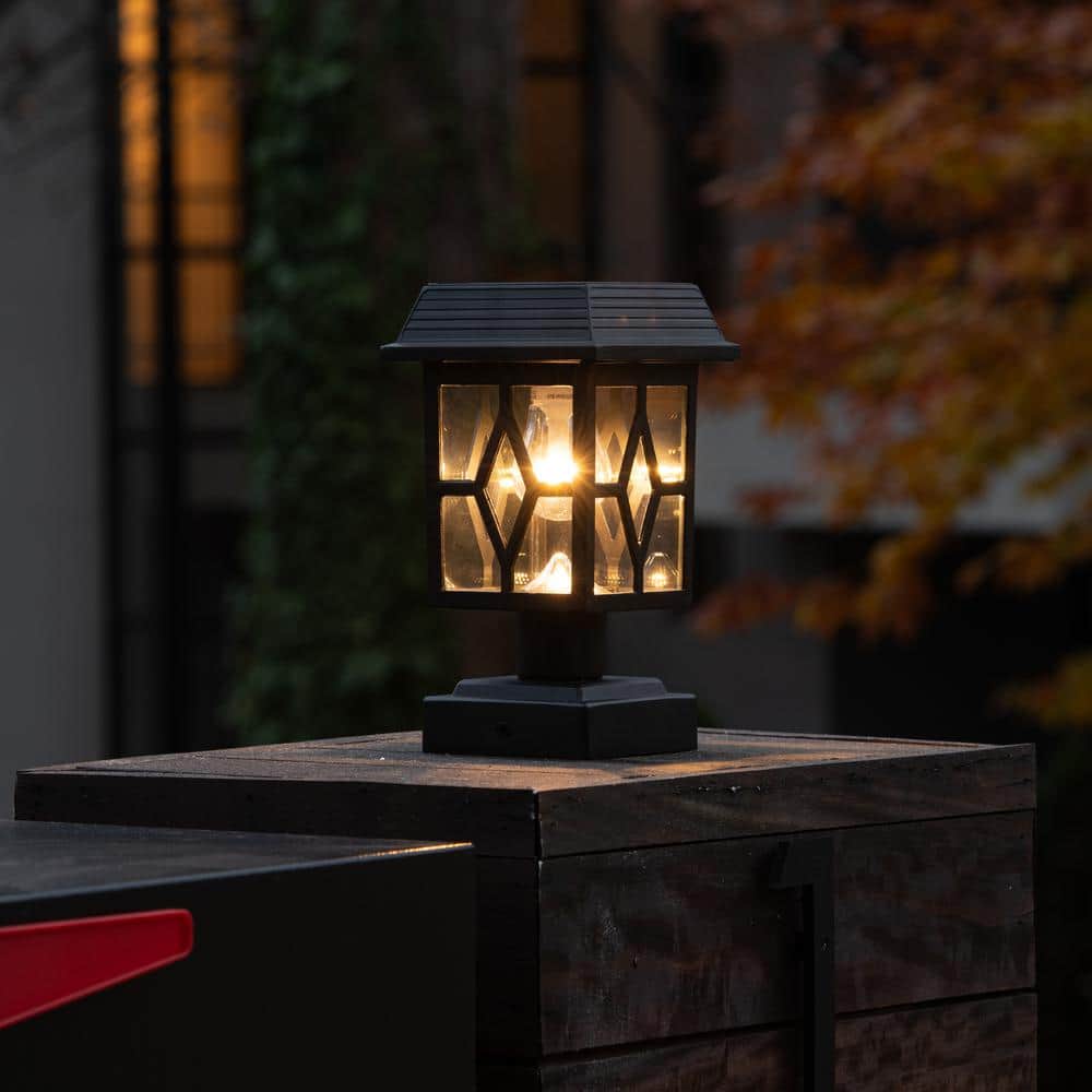 Luna II Black Cast Aluminum Solar LED Post Cap Lights, 2-Pack