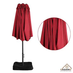 15 ft. Steel Market Patio Umbrella Double-Sided Twin Large Patio Umbrella with Base in Burgundy