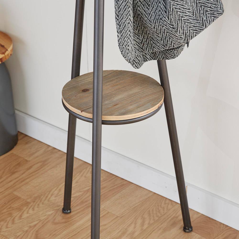 Nordic Black Metal and Wood 3-Tier Coat Stand