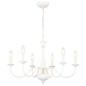 Tinoco 6 Light Distressed White Classic Candle Style Dimmable Traditional Chandelier for Living Room Kitchen Island etc.
