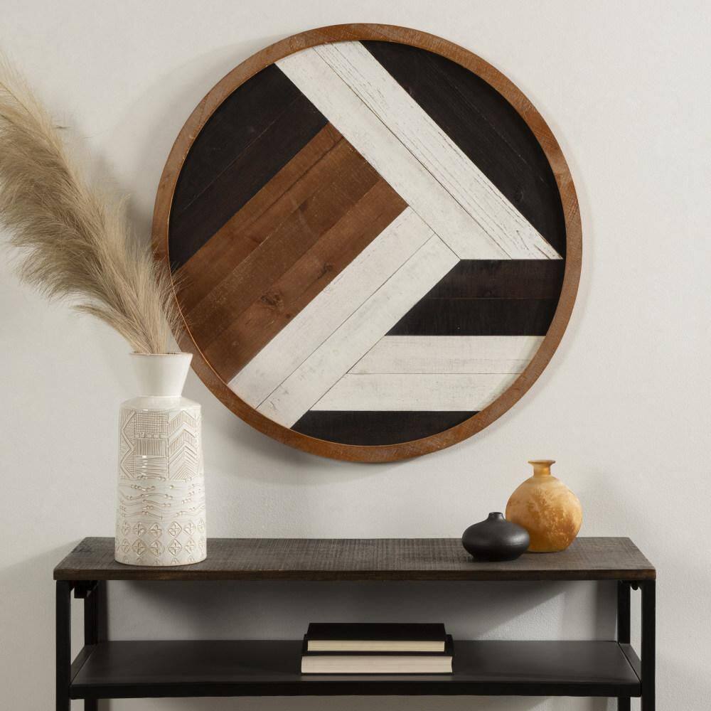 Ballez 28" Multicolored Rustic Round Wood Wall Art Plaque