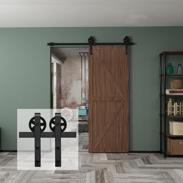 Boyel Living 5 Ft 60 In Black Sliding Barn Door Track And Hardware Kit With Bigwheel J Shape Hanger For Single X0027jib31 Ltc Black Sliding Barn Door Track, 5 Ft Sliding Barn Door Hardware