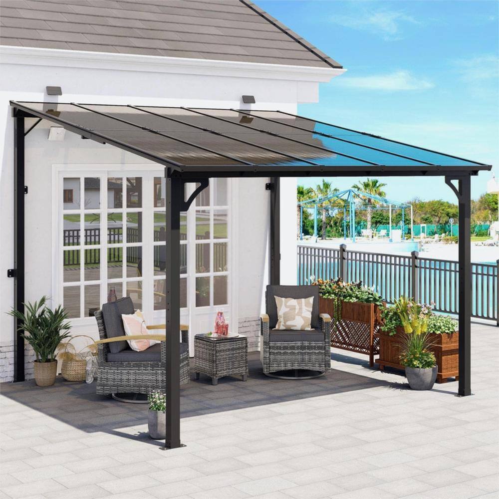 Sloped Roof Wall Mounted Aluminum Pergola with Solar Light for Patio Deck Backyard price history on PriceWatchPro