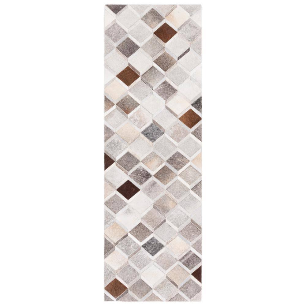 Ivory Geometric Cowhide Hand-Knotted Accent Rug