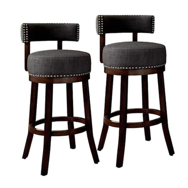 Unbranded Sadie 40.5 in. Dark Oak/Gray Low Back Wood Bar Stool with Fabric Seat (Set of 2)