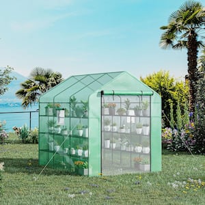 8 ft. x 6 ft. x 7 ft. Walk in DIY Greenhouse with Mesh Door and Windows, 18-Shelf Hot House with Trellis, Plant Labels