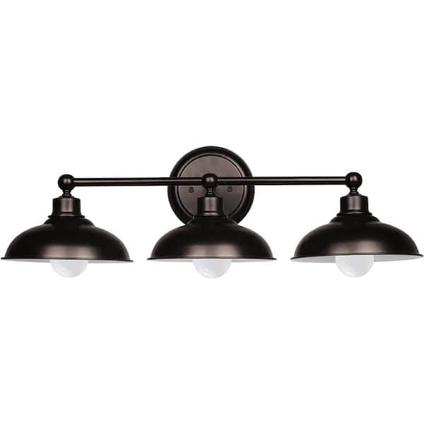 27 in. 3-Light Oil Rubbed Bronze Wall Bathroom Vanity Light Fixture with Metal Shades