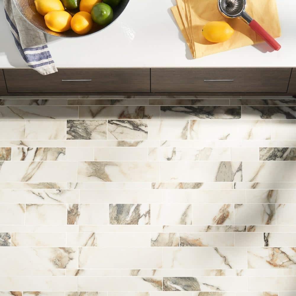Calacatta Rustico Polished Porcelain Marble Look Mosaic Tile