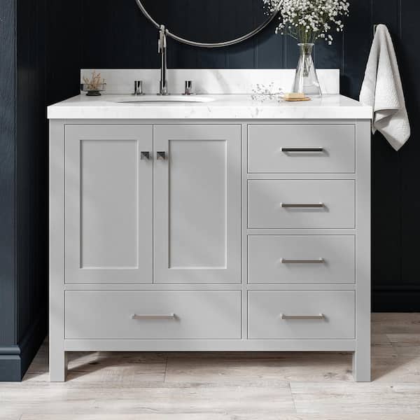 ARIEL Cambridge 42 in. Single Sink Freestanding Bathroom Vanity in Gray with Carrara White Quartz Top