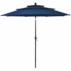 10 ft. 3-Tier Aluminum Market Patio Umbrella Sunshade Shelter Double Vented in Navy