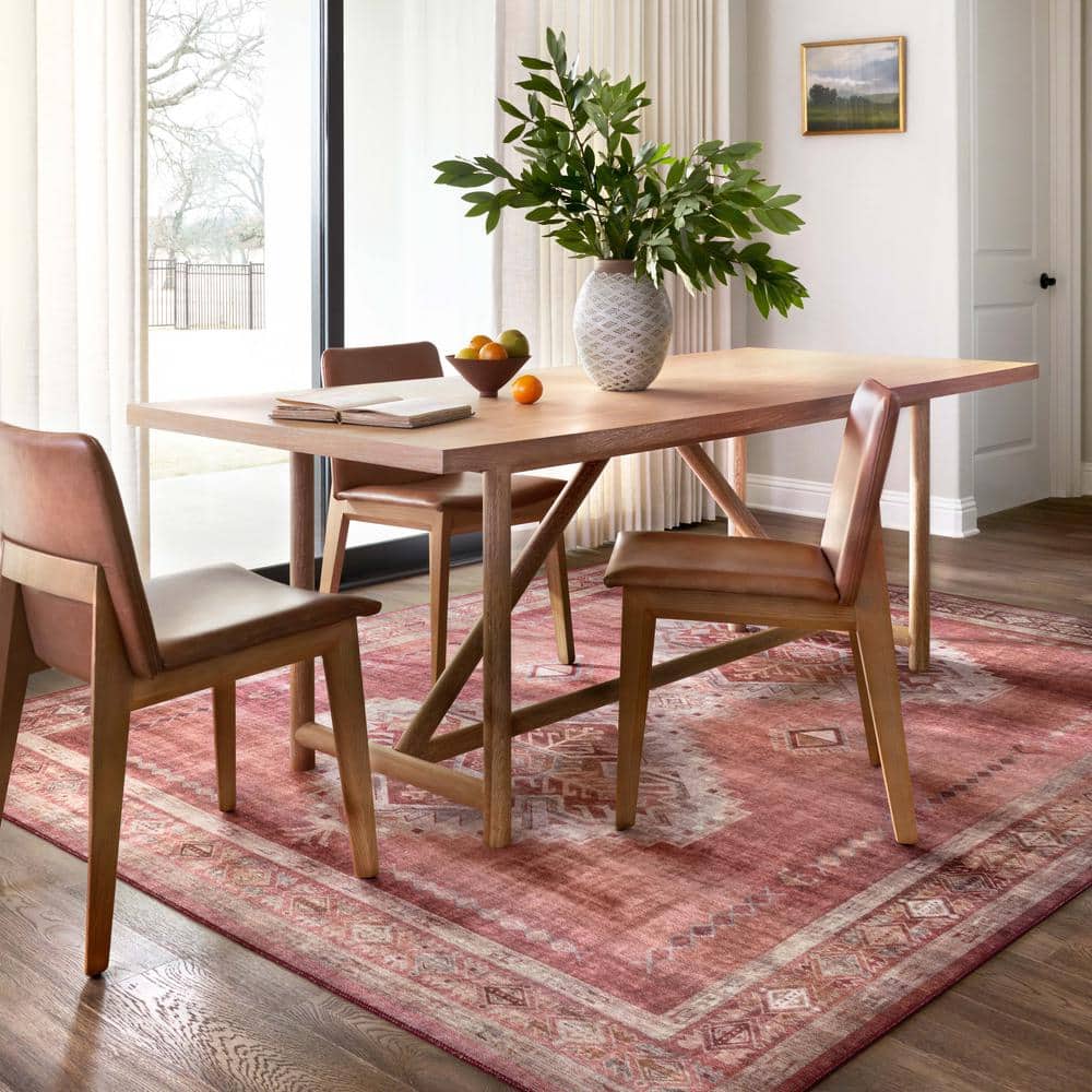 Sunset and Natural Medallion Stain-Resistant Synthetic Area Rug