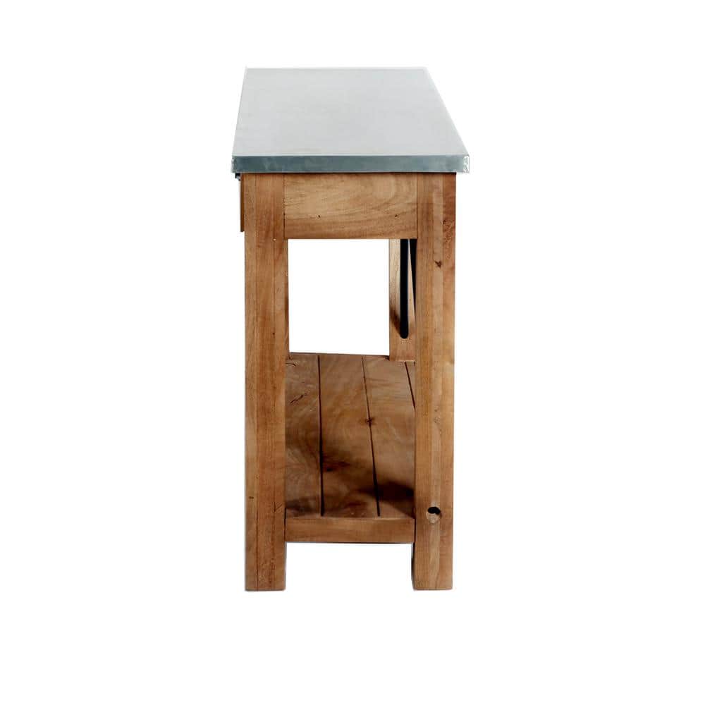 Modern Industrial 50" Amber Wood & Silver Zinc Media Console with Storage