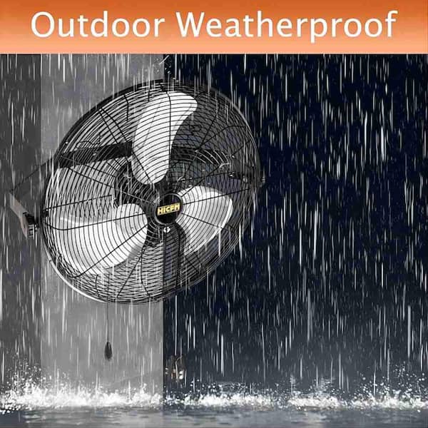 24 Inch Shrouded Outdoor Wall Mount Oscillating Fan 3-Speed Control on Motor