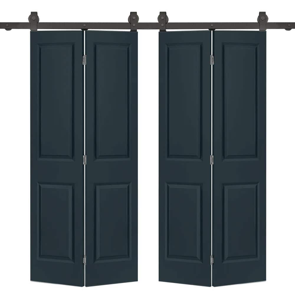 Charcoal Gray MDF Double Bi-Fold Barn Doors with Black Hardware