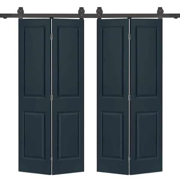 CALHOME 60 in. x 80 in. 2 Panel Charcoal Gray Painted MDF Composite Double Bi-Fold Barn Door with Sliding Hardware Kit