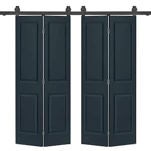 72 in. x 80 in. Hollow Core 2-Panel Charcoal Gray MDF Composite Double Bi-Fold Barn Doors with Sliding Hardware Kit